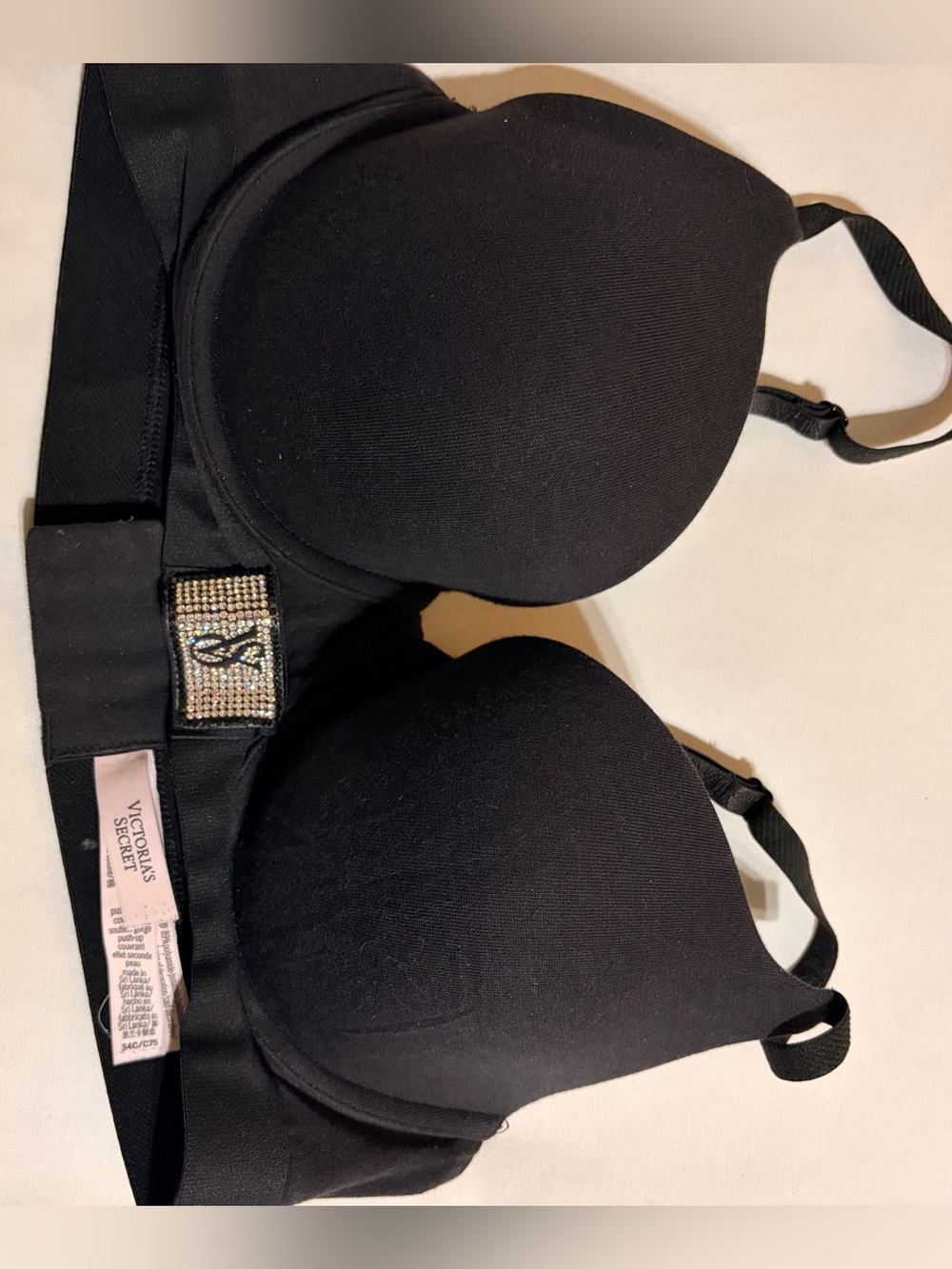 Victoria's Secret Black Push-Up Bra with Rhinestone Logo